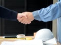 Close-up of business engineer planing at construction site project, documents, worker tool