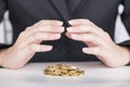 Close up business hands save money to stack of coins. Royalty Free Stock Photo