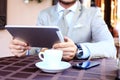 Close-up of business male hands touching digital tablet Royalty Free Stock Photo