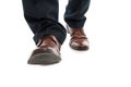 Close-up of business man elegant shoes walking Royalty Free Stock Photo