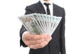 Close up of a business man hand holding money Royalty Free Stock Photo