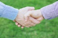 Close up of a business man hand shake between two colleagues greet Royalty Free Stock Photo