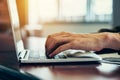 Close up business man hand using computer laptop in the office w Royalty Free Stock Photo