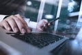 Close up of business man hand working on laptop computer Royalty Free Stock Photo