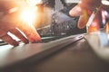 Close up of business man hand working on laptop computer Royalty Free Stock Photo