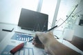 Close up of business man hand working on laptop computer Royalty Free Stock Photo