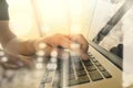 Close up of business man hand working on laptop computer Royalty Free Stock Photo