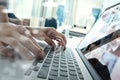 Close up of business man hand working on laptop computer Royalty Free Stock Photo