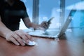 Close up of business man hand working on laptop computer Royalty Free Stock Photo