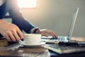 Close up of Business man hands busy working on his laptop and d Royalty Free Stock Photo