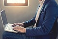 Close up of Business man hands busy working on his laptop sitti Royalty Free Stock Photo