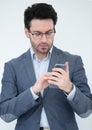 Close up. business man reading an SMS on his smartphone Royalty Free Stock Photo