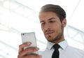 Close up.business man reading an SMS on the smartphone Royalty Free Stock Photo