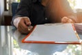 Close up of business man signing contract making a deal. Royalty Free Stock Photo