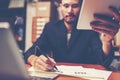 Close up business man signing contract making a deal, classic bu Royalty Free Stock Photo