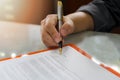 Close up of business man signing contract making a deal Royalty Free Stock Photo