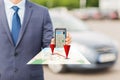 Close up of business man with smartphone navigator Royalty Free Stock Photo