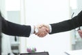 Close up.business men shaking hands on blurred background office Royalty Free Stock Photo