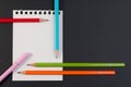 Close-up of business note paper. Template for blank note paper with colorful pencil for text and note.