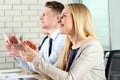 Close-up of business people clapping hands. Business seminar concept Royalty Free Stock Photo