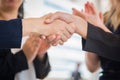 Close up of Business people shaking hands after finish agreement Royalty Free Stock Photo