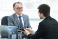 Close up.business people talking at a Desk. Royalty Free Stock Photo