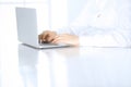 Close-up of business woman hands typing on laptop computer. Secretary at work in office Royalty Free Stock Photo