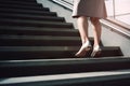 Close-Up of Business Woman\'s Feet Climbing Stairs to Achieve Goals. created with Generative AI