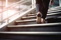 Close-Up of Business Woman\'s Feet Climbing Stairs to Achieve Goals. created with Generative AI