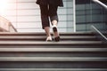 Close-Up of Business Woman\'s Feet Climbing Stairs to Achieve Goals. created with Generative AI