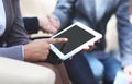 Close up.business woman touches the screen of digital tablet Royalty Free Stock Photo