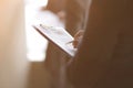 Close up.businessman with clipboard checking financial report Royalty Free Stock Photo