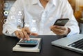 Close up businessman doing finance at home office with calculate expenses Royalty Free Stock Photo