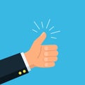 Close-up businessman hand show thumb up. Symbol like. Rating, success, feedback, review, quality concept.