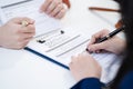 Close up businessman or Lawyer signing contract making a deal, classic business at office in the morning Royalty Free Stock Photo