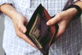 Closeup Businessman Person holding an wallet Royalty Free Stock Photo