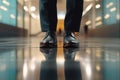 Close-up of a businessman\'s feet stepping into the future. Royalty Free Stock Photo