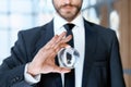 businessman showing a glass globe . close up. Royalty Free Stock Photo