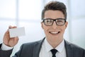 Close up.businessman showing his business card Royalty Free Stock Photo