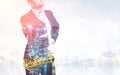 Close up of a businessman in a suit adjusting his necktie. Royalty Free Stock Photo