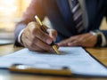 close up of a businessman tick a check box in a form - ai