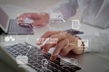 close up of businessman typing digital tablet with keyboard and Royalty Free Stock Photo