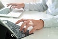 close up of businessman typing keyboard with laptop computer and Royalty Free Stock Photo