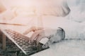 close up of businessman typing keyboard with laptop computer and Royalty Free Stock Photo