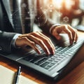 Close-up of businessman& x27;s hands typing on a laptop keyboard Royalty Free Stock Photo