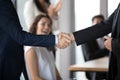 Close up of businessmen handshake closing successful business deal Royalty Free Stock Photo