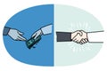 Businesspeople shake hands exchange money