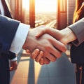 Close up businesspeople shaking hands during a meeting. Handshake deal business corporate Royalty Free Stock Photo