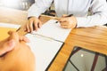 Close-up Of Businessperson Signing Contract,woman writing paper Royalty Free Stock Photo