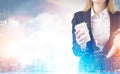 Close up of businesswoman with coffee in a city Royalty Free Stock Photo